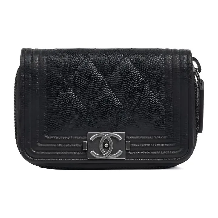 CHANEL Litchi Grain Calfskin Coin Purse Wallet Men's Ru Black-0