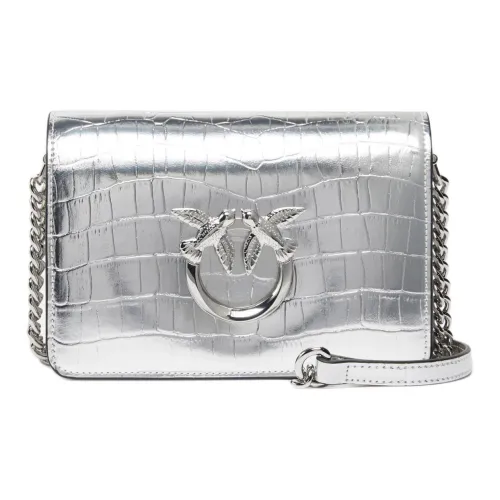 PINKO Click Series Cow Leather Crossbody Bag, Shoulder Bag Mini Women's Silver