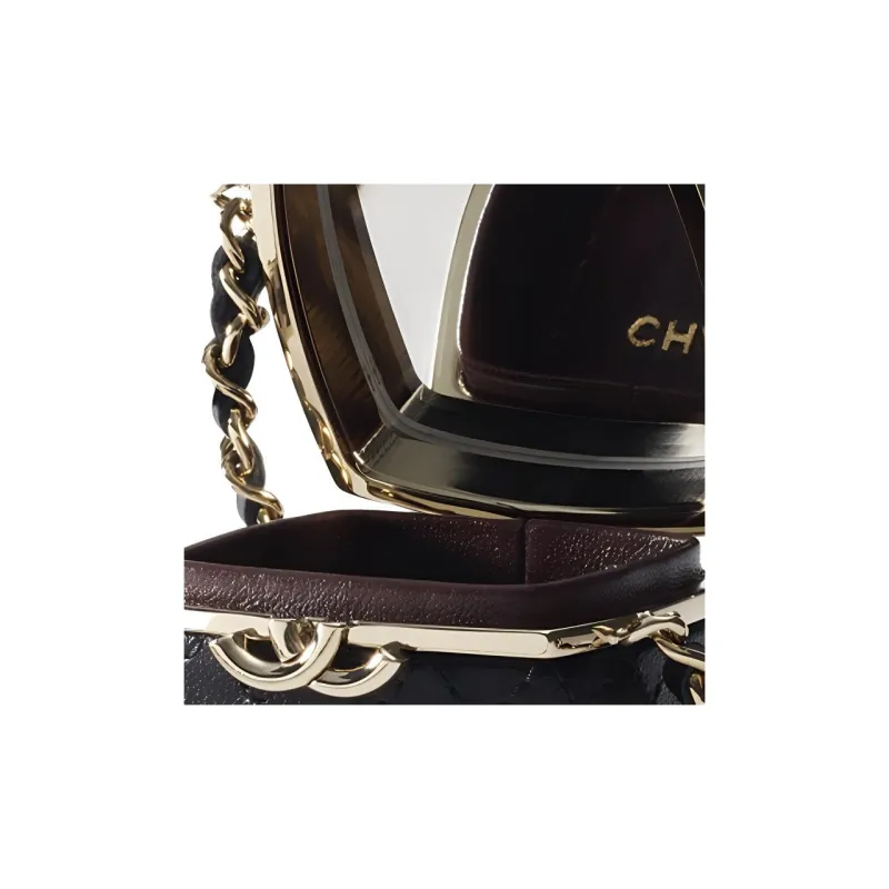 CHANEL Sheepskin Makeup Box Powder Bag, Handheld Shoulder Bag, Crossbody Bag Women's Black-2