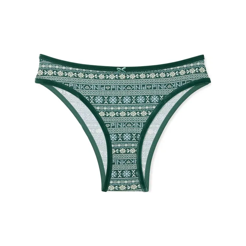 Victoria's Secret PINK Cotton Velvet-Trim Cheeky Panty / DFFVT Underpants Women's 1 Pack Green-0