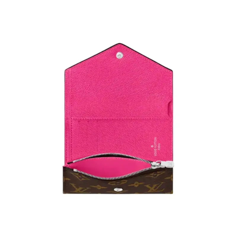 LOUIS VUITTON Victorine Coated Canvas With Cow Leather Trim Victoria, Wallet Women's Rose Red & Brown-2