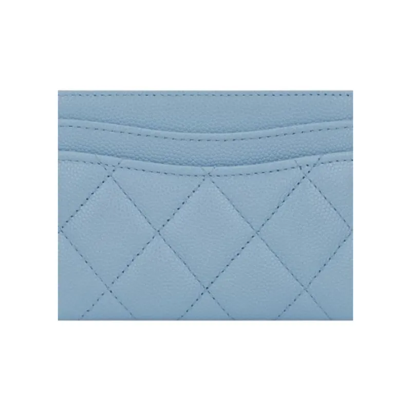 CHANEL Cow Leather Card Holder Women's Light Blue-3
