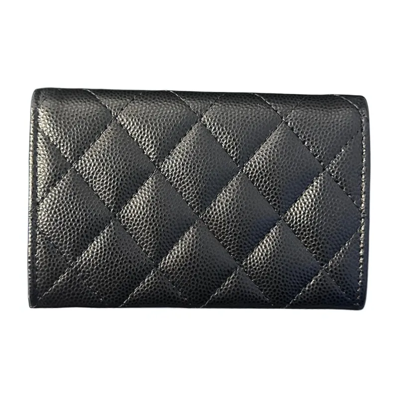 CHANEL Leather Coin Purse, Card Holder Women's Black-3