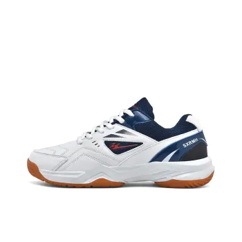Binary Cushioning Rebound Wear Resistant Lightweight Slip Resistant Low Top Badminton Shoes Men's White Blue