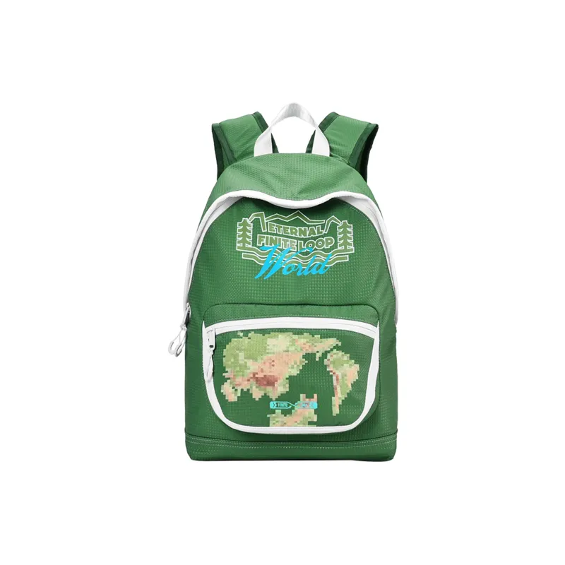 FINITE LOOP Recycled Material Student Backpack Regular Unisex White/Green-3