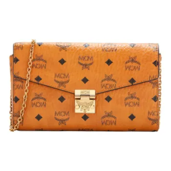 MCM Millie Visetos Coated Canvas Envelope Bag Handheld Shoulder Bag Crossbody Bag Medium Size Women's Brown/Cognac