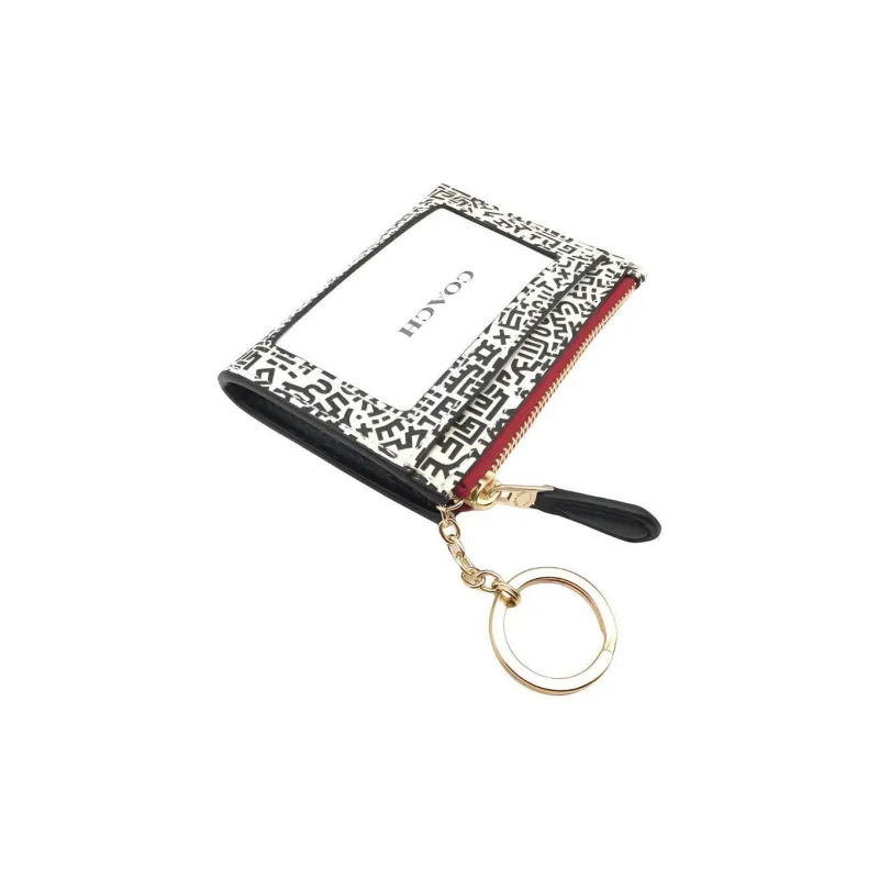 COACH Disney X Keith Haring Collaboration Skinny Wallet Pebbled Leather Card Holder Unisex Black/White-4