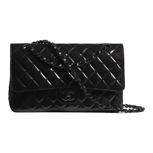 CHANEL So BlackClassic Flap CF Interlaced Calfskin Shoulder Bag Crossbody Bag Medium Size Women's Black