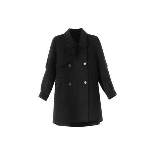 Late White Wool Coat Women's Black