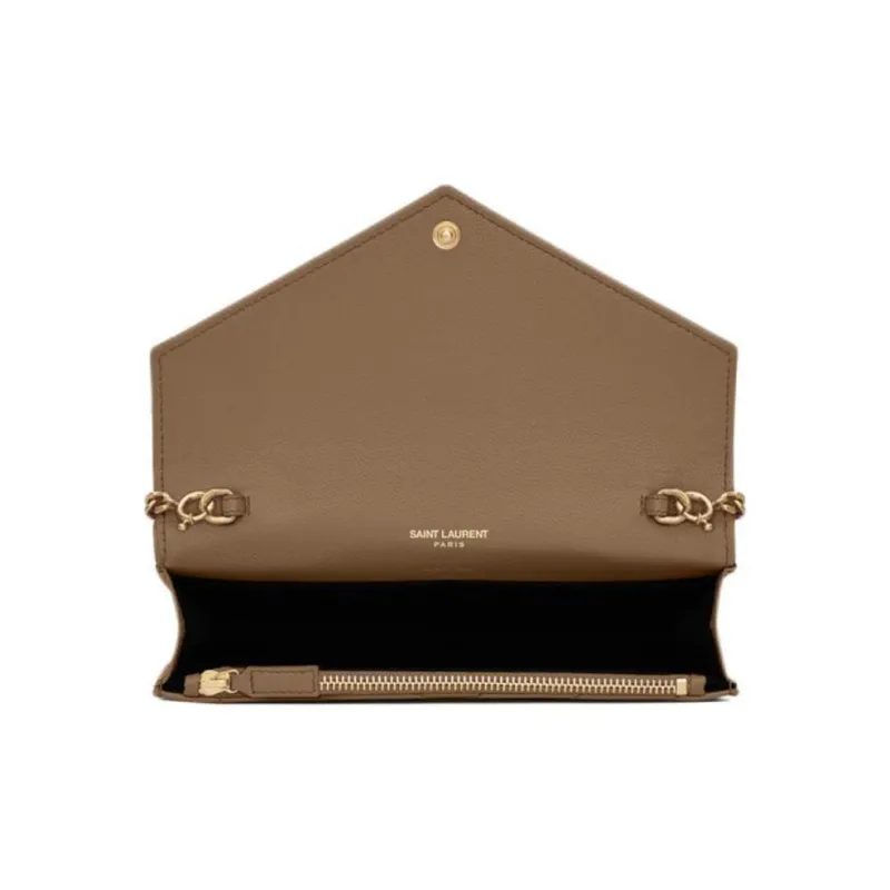 SAINT LAURENT CASSANDRE Calfskin Envelope Bag Wallets Shoulder Bag Crossbody Bag Women's Taupe-3
