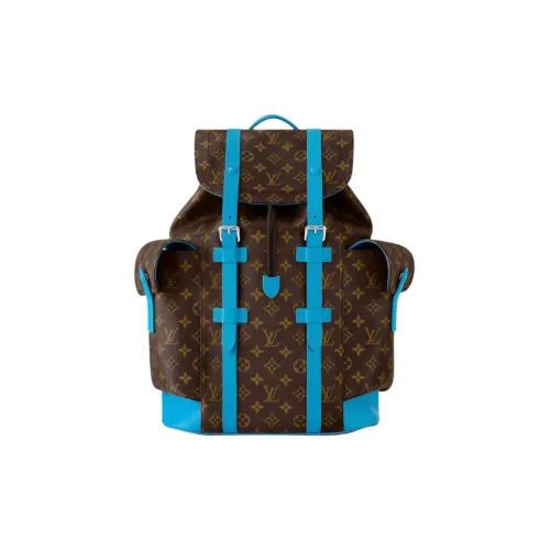 LOUIS VUITTON Coated Canvas Backpack Medium Size Men's Blue & Brown