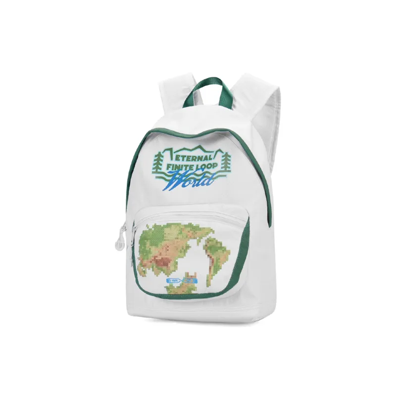 FINITE LOOP Recycled Material Student Backpack Regular Unisex White/Green-1
