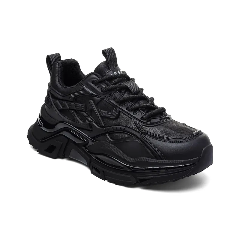 JEEP SPIRIT Anti-Slip Wear-Resistant Impact-Resistant Height Increasing Low-Top Chunky Sneakers Men's Graphite Black-1