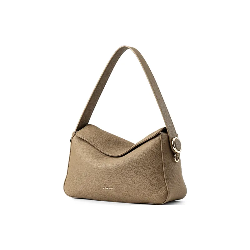 HONGU Cow Leather One Shoulder Handbag Regular Women's Elephant Gray/Pitch Black/Brown-2