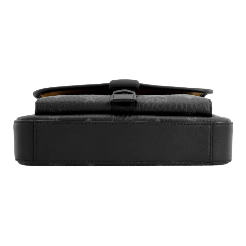 MCM Klassik Visetos Nappa Leather Trim Messenger Bag, Shoulder Bag, Crossbody Bag Trumpets Men's Black-4