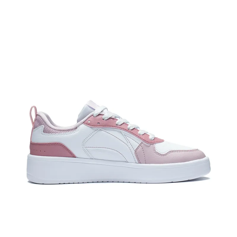 LiNing Spike Years Anti Slip Wear Resistant Breathable Height Increasing Low Top Skateboard Shoes Women's White Pink-1