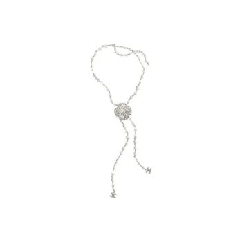 CHANEL Metal Resin Faux-Pearl Rhinestone Necklaces Women's Silver