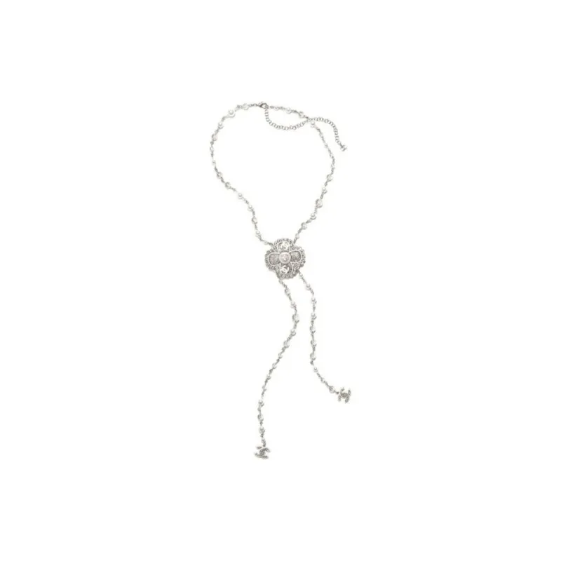 CHANEL Metal Resin Faux-Pearl Rhinestone Necklaces Women's Silver-0