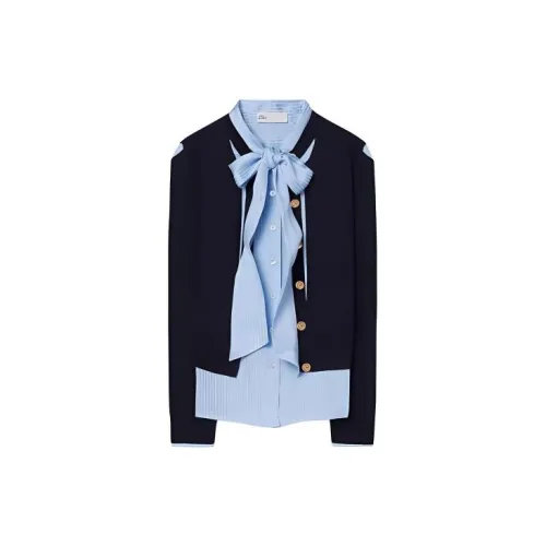 TORY BURCH FW23 Cut-Out Cashfeel Cardigan Shirt Women's Blue