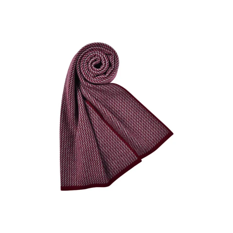 HLA Sheep Wool Knit Scarves Unisex Grey Burgundy-0