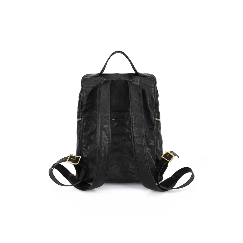 CASSILE Vegetable Tanned Top Grain Calfskin Handbag Backpack Computer Large Bag Unisex Truffle Black-3