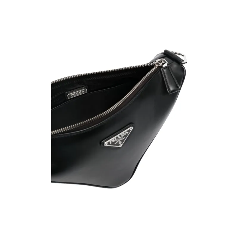 PRADA Triangle Calfskin Shoulder Bag, Crossbody Bag Men's Black-3