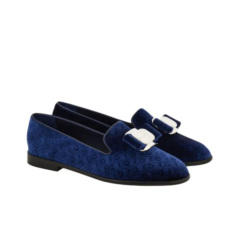 FERRAGAMO Vara Loafers Women's Blue-2