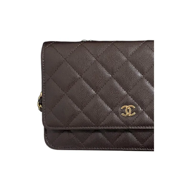 CHANEL WOC Litchi Grain Cow Leather Shoulder Bag, Crossbody Bag Women's Brown-1