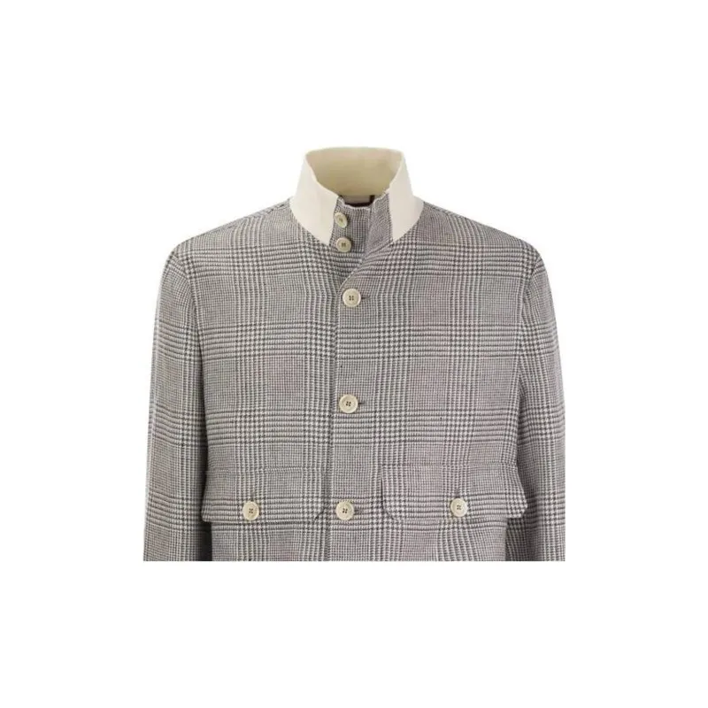 Brunello Cucinelli Checked High Neck Jacket-5