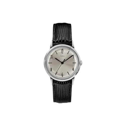 TIMEX Marlin Collection Wrist Watch Manual Mechanical Movement Leather Strap 34mm Silver Dial Women's Watch