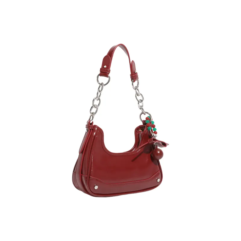 OCTSUI Microfiber Synthetic Leather Shoulder Bag, Handbag, Shoulder Bag Women's Cherry Red-1