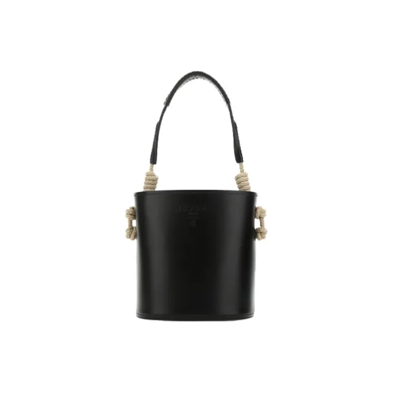 PRADA Cow Leather Bucket Bags Handbags Unisex Black-0