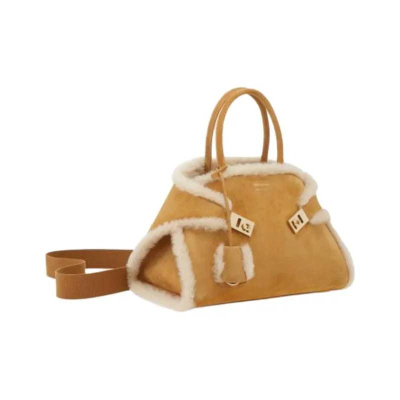 FERRAGAMO Suede Handbag Small Size Women's Natural Nude-1
