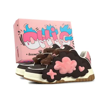 OHJC Puffy Shoes Anti Slip Wear Resistant Low Top Skateboard Shoes Women's Pink Brown