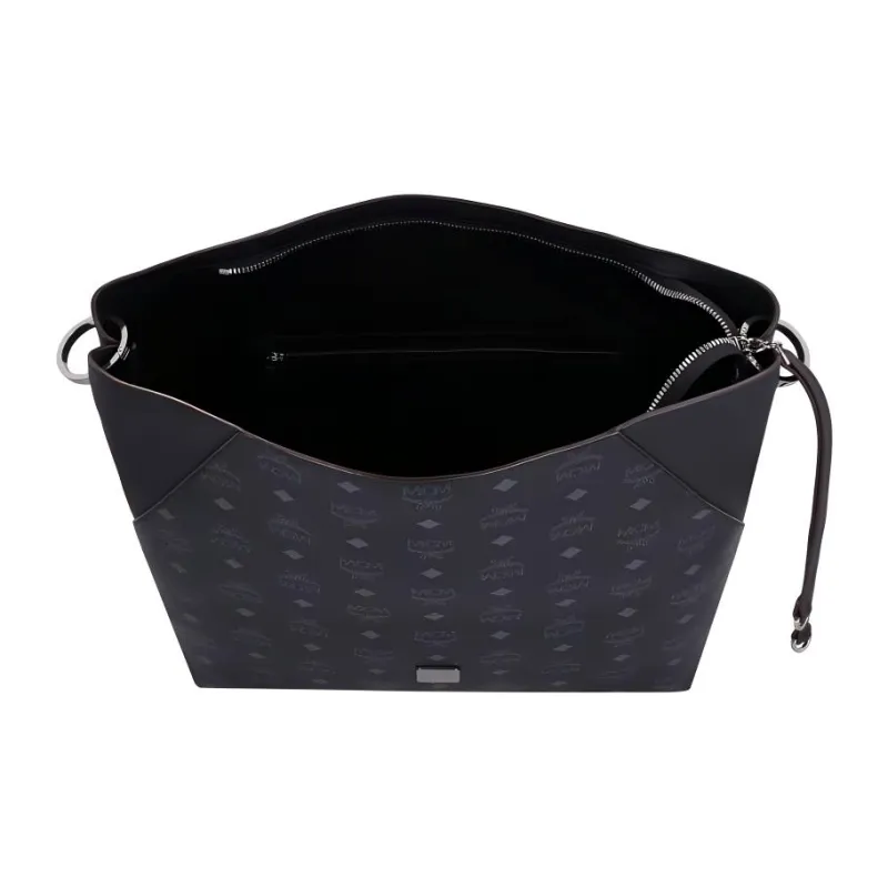 MCM Visetos Coated Canvas With Nappa Leather Trim Tote Bag Shopping Bag Shoulder Bags Women's Black-3