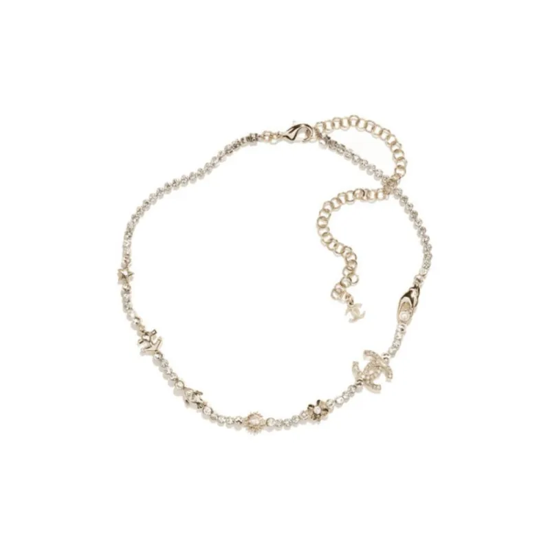 CHANEL Metal Artificial Pearl Rhinestone Necklaces Women's Silver-0