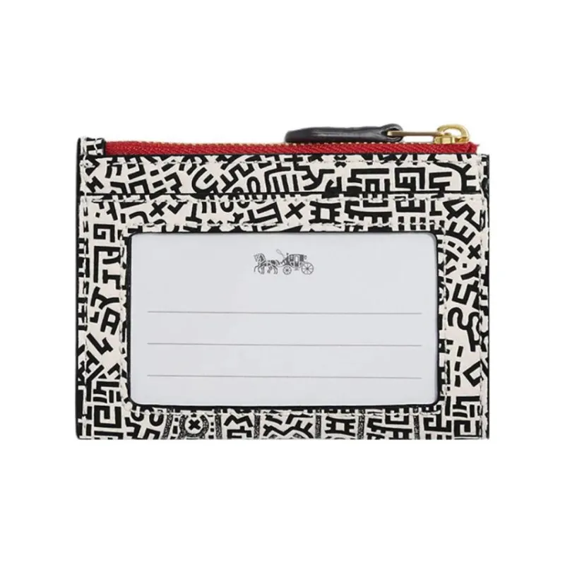 COACH Disney X Keith Haring Collaboration Skinny Wallet Pebbled Leather Card Holder Unisex Black/White-1