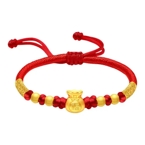 YORISTEINK Prosperity And Fortune Red Cord Fortune Bead #Good Luck 999 Solid Gold Fixed Price Gold Bracelet Unisex