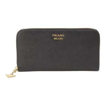 PRADA Cross Stitch Leather Wallet Women's Black