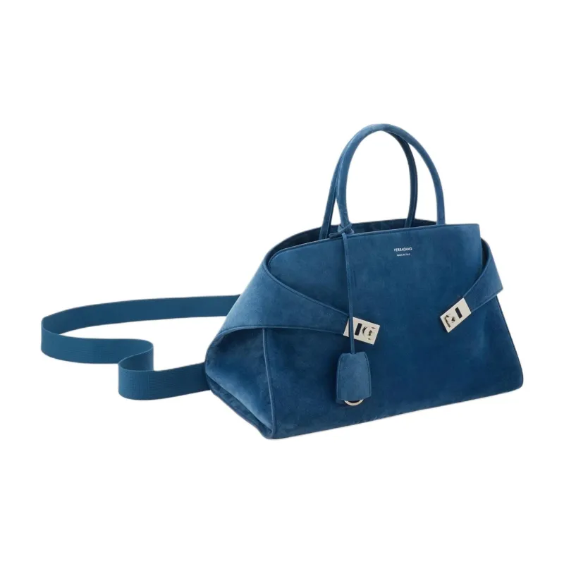 FERRAGAMO Suede Shoulder Bag Crossbody Bag Handbag Medium Size Women's Water Duck Blue-1