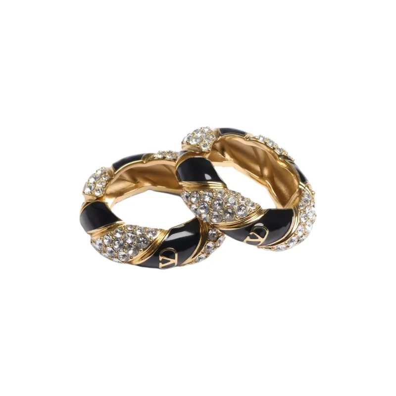 Valentino Metal Enamel Crystal Pearl Earrings Women's Gold-2