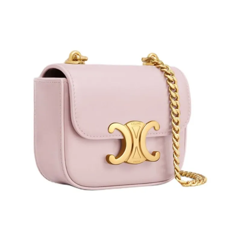 CELINE Triomphe Shiny Calfskin Shoulder Bag, Crossbody Bag Mini Women's Light Pink-1