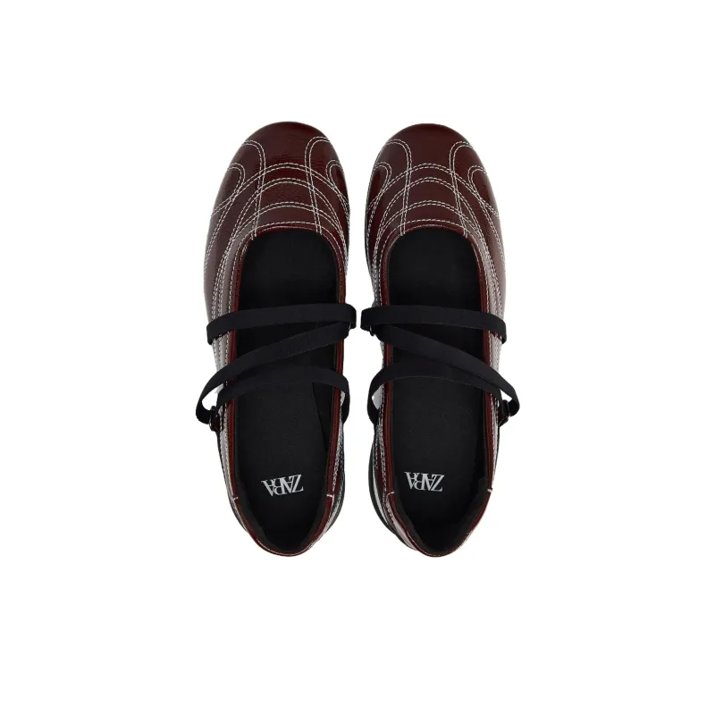 ZARA MARY JANE Casual Single Shoes Women's Burgundy-2