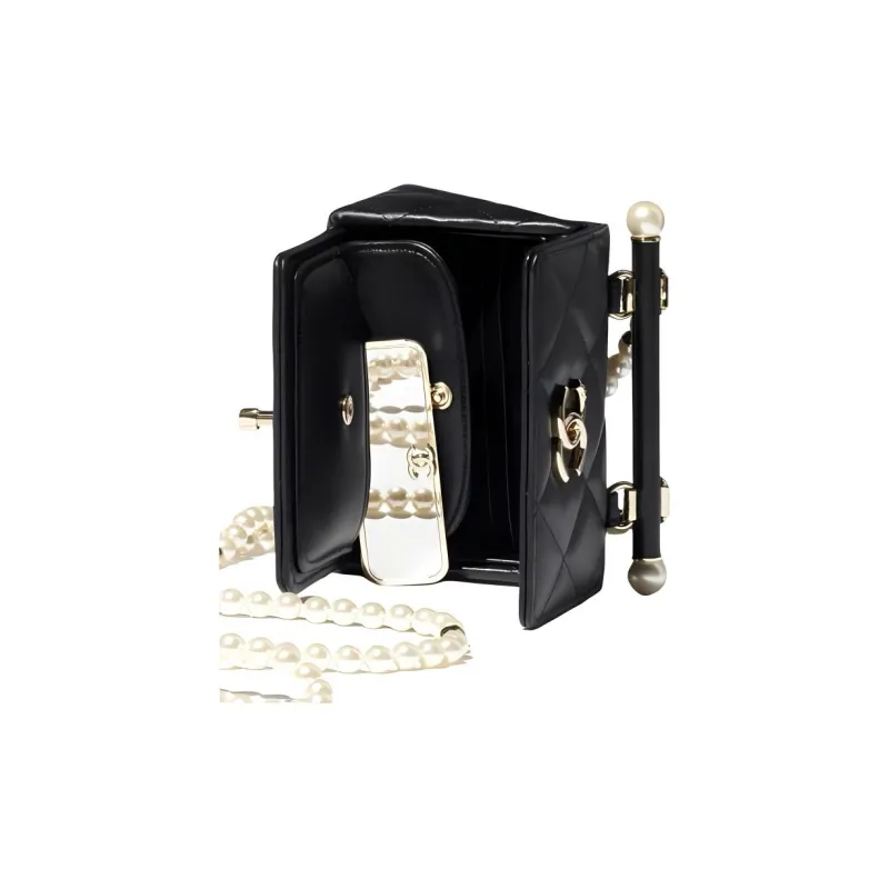 CHANEL Sheepskin Coin Makeup Bag, Shoulder Bag, Crossbody Bag Women's Black-3