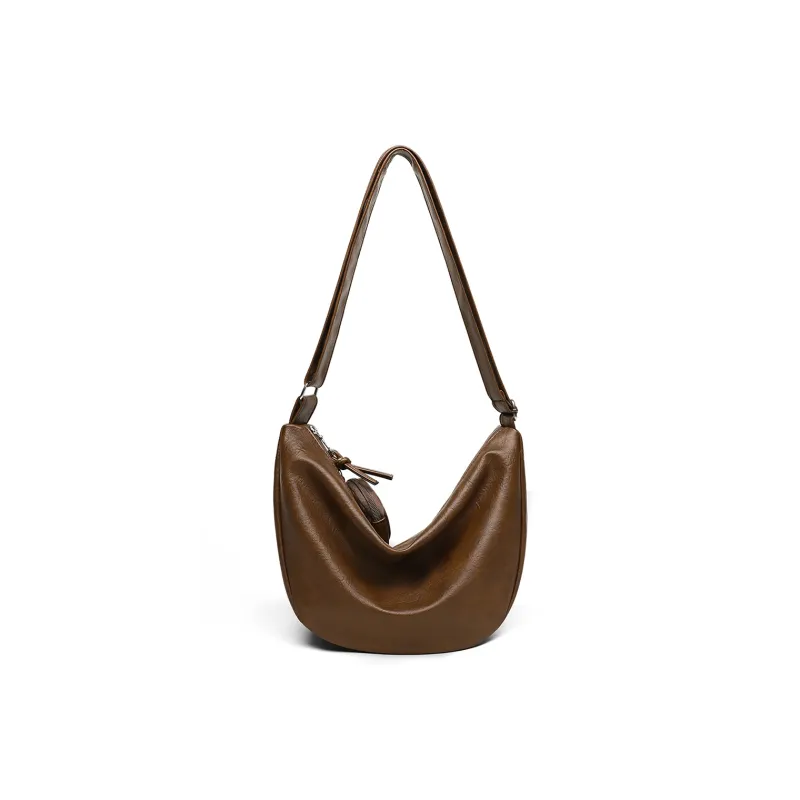 PT'SON Synthetic Leather Dumpling Bag, Underarm Shoulder Bag, Crossbody Bag Regular Women's Brown/Black-5