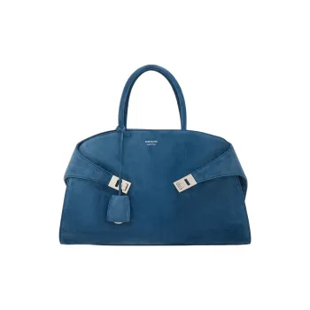 FERRAGAMO Suede Shoulder Bag Crossbody Bag Handbag Medium Size Women's Water Duck Blue