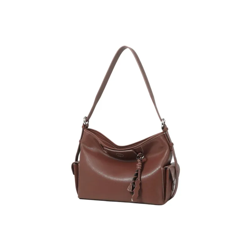 ROBERTA DI CAMERINO Cow Leather Crossbody Bag, Shoulder Bag Regular Women's Classic Black/Vintage Brown-6