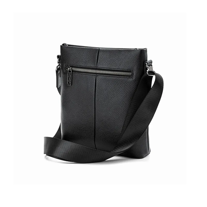 HONGU Cow Leather Crossbody Bags Shoulder Bags Medium Size Men's Pitch Black-2