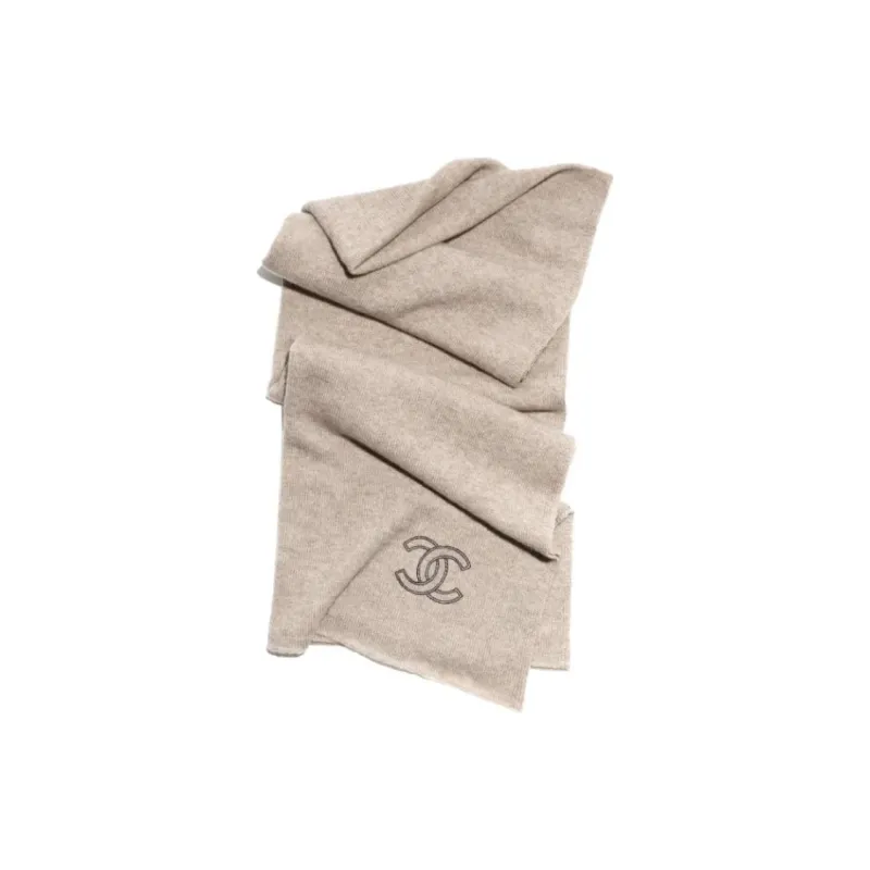 CHANEL Cashmere Knit Scarves Women's Beige-0