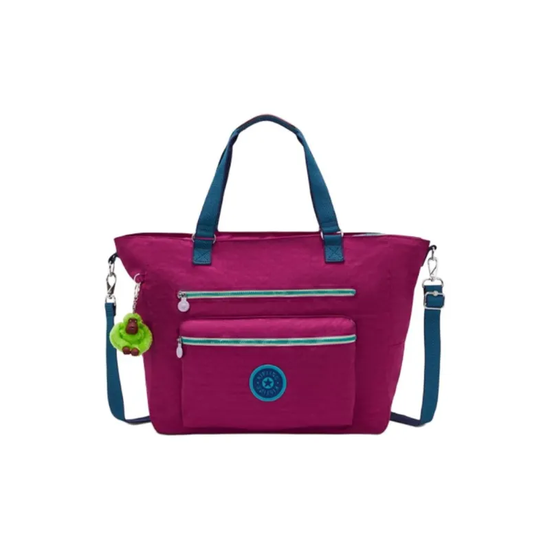 Kipling Polyamide Tote Bag, Shopping Bag, Shoulder Bag, Crossbody Bag, Handbag Large Size Unisex Dark Gray/Fuchsia-3